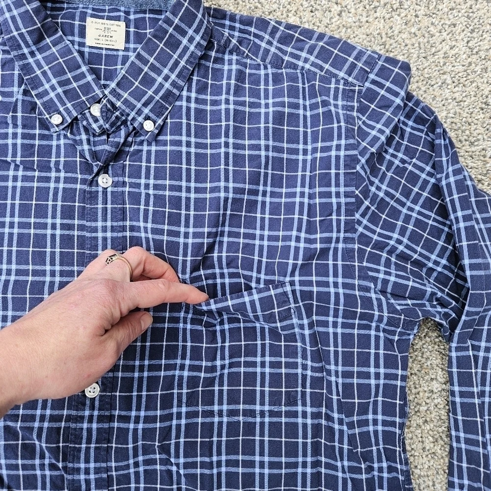 J. Crew Vintage Classic Blue White Button Down Long Sleeve Shirt Mens Size Large